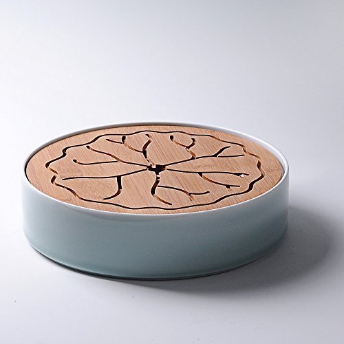 CCWY Dry foam ceramic Lotus tea tray small round bamboo mini storage-type water tray sea tea kungfu tea tea,Powder...