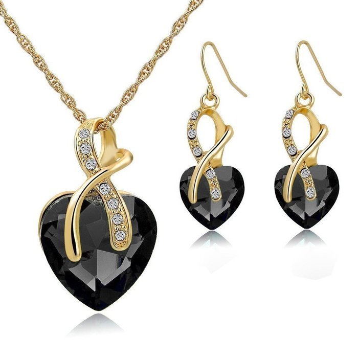 Jewelry Sets- Morenitor[TM] Gold Plated Austrian Crystal Heart Shape Necklace Earrings Set. N8