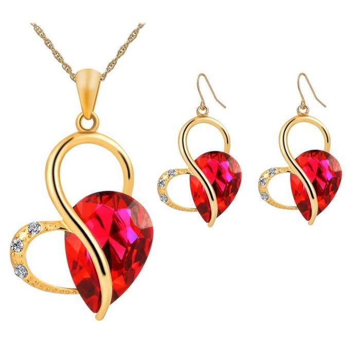 Jewelry Sets- Morenitor[TM] Gold Plated Austrian Crystal Heart Shape Necklace Earrings Set. N10