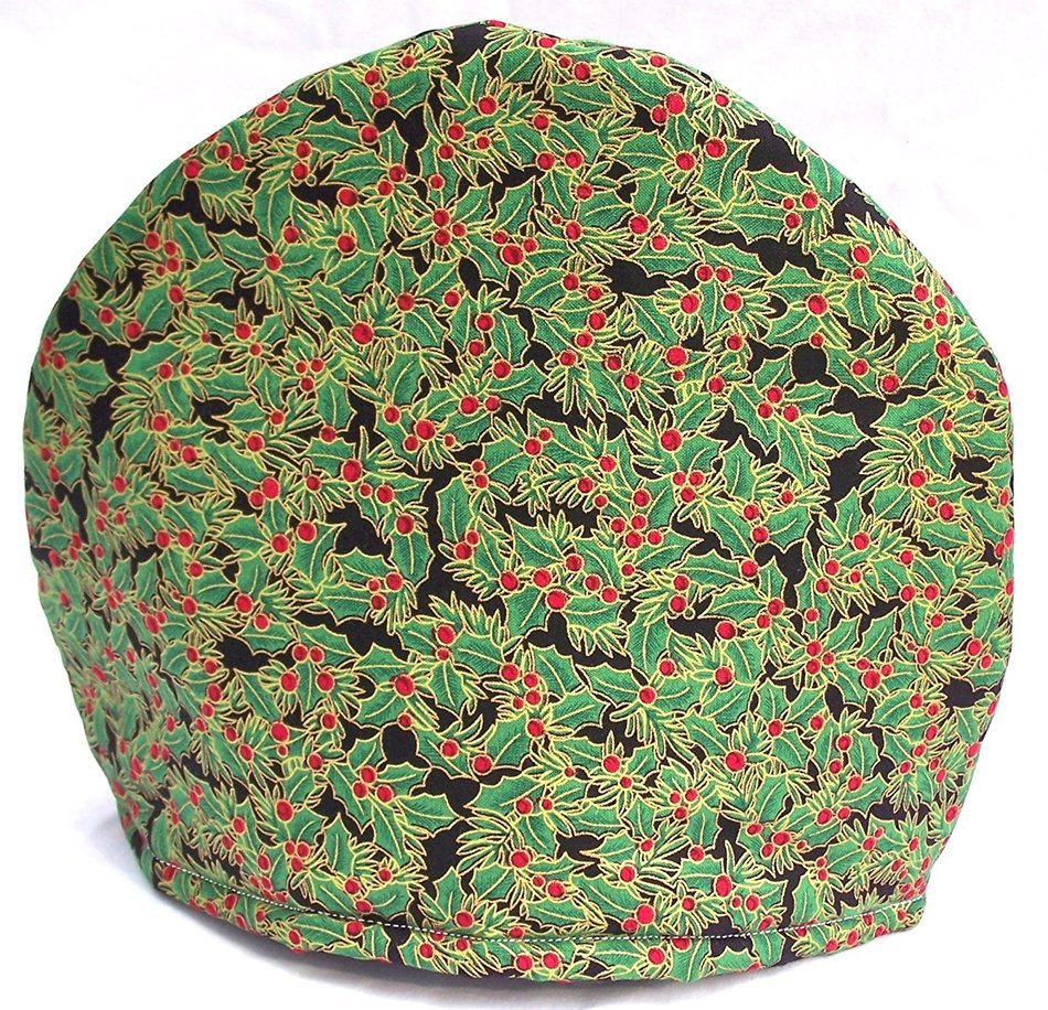 Handmade Red Christmas Holly Print Fabric Tea Cozy Lined and Padded Cosy