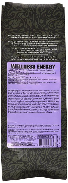 Metropolitan Tea 50 Count Pyramid Shaped Teabags, Energy