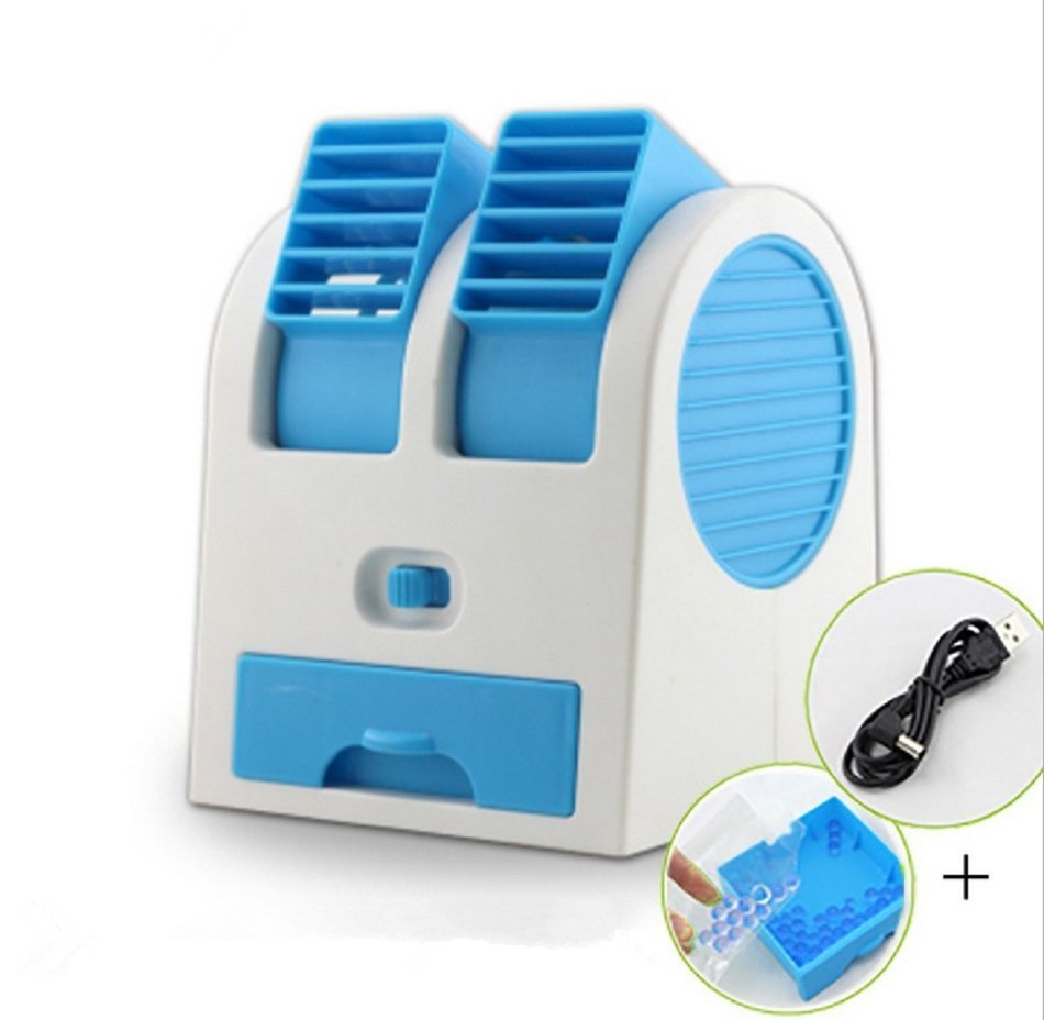Mini Fan & Portable Dual Bladeless Small Air Conditioner Water Air Cooler Powered by USB & Battery N2
