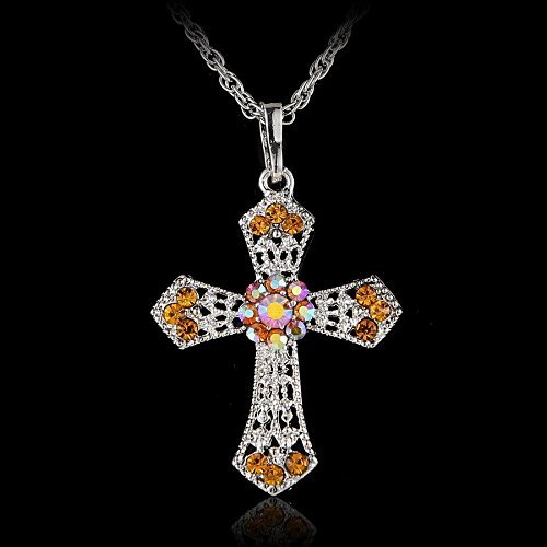Silver Rhinestone CROSS With Sweater Chain Crystal Pendant Necklace Xmas Gifts N5