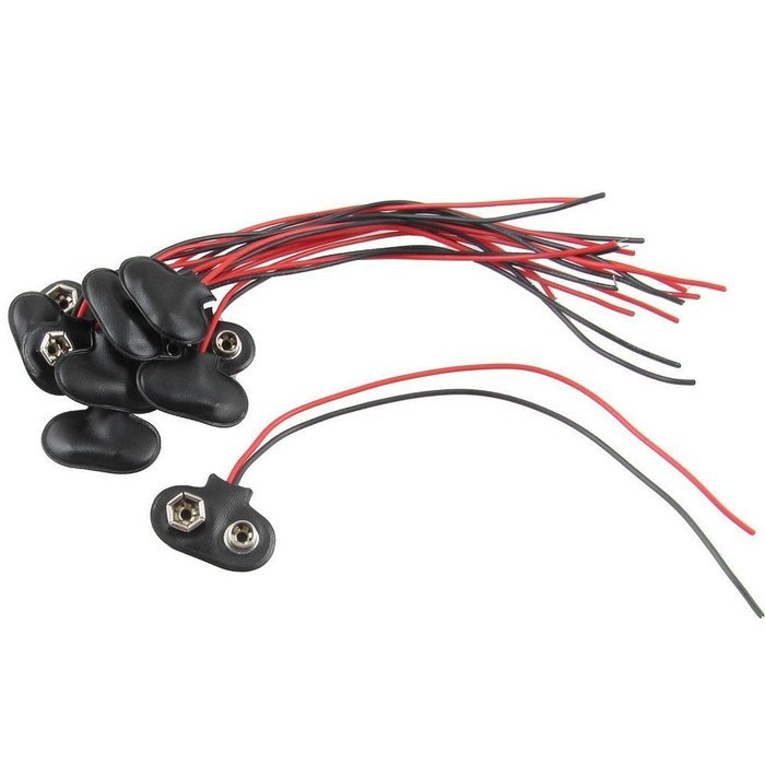TOOGOO(R) 10 Pcs Black Faux Leather Shell T Type Wired 9V Battery Clip Connector N2