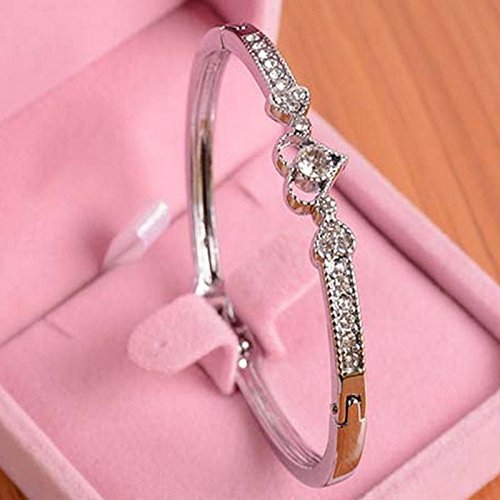 New Women's Crystal Rhinestone Heart Bangle Silver Plated Bracelet Jewelry Gift N2