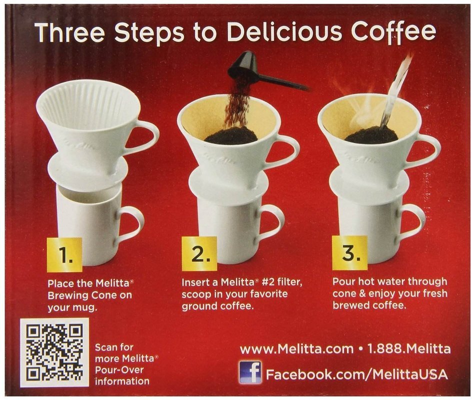 Melitta 64101 Porcelain #2 Cone Brewer with Cone Coffee Filter #2 - Natural Brown 100 Count