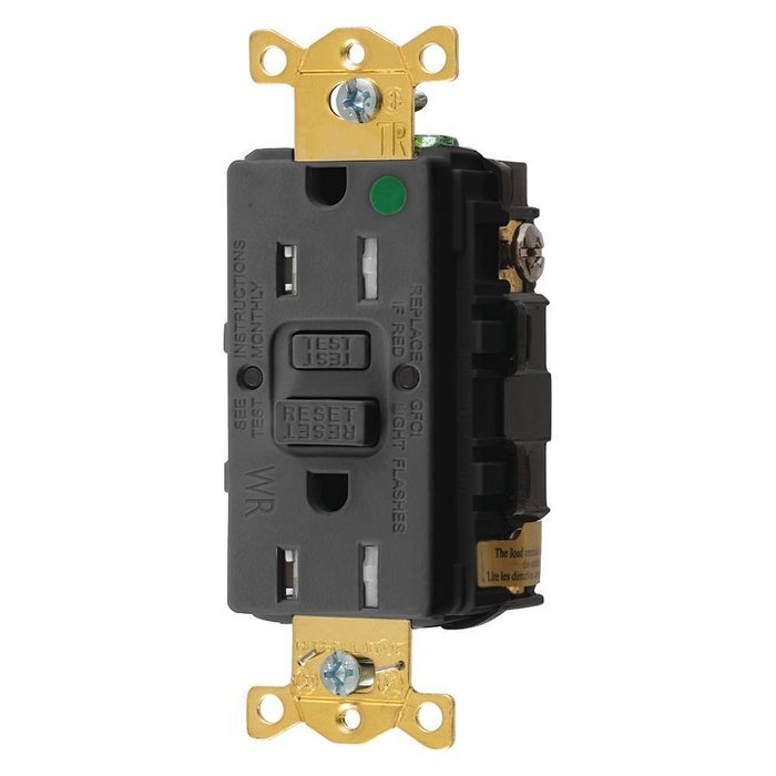 Hubbell GFTWRST82BK Gfci Heavy Use Receptacle, 15 Amps, Tamper/Weather Resistant, 5-15R, Decorator, Self-Testing...