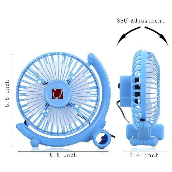 USB Desk Fan Small Personal Fan USB Powered with Two Speed, Metal Design and Quiet, 4" (Blue) N3