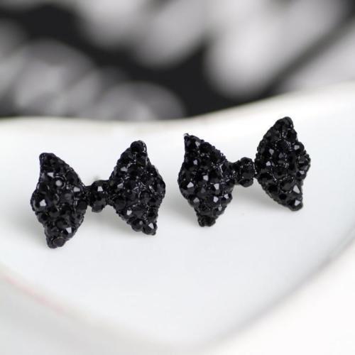 Fashion Women Cute Crystal Rhinestone Bow Ear Stud Bowknot Tie Earrings N4