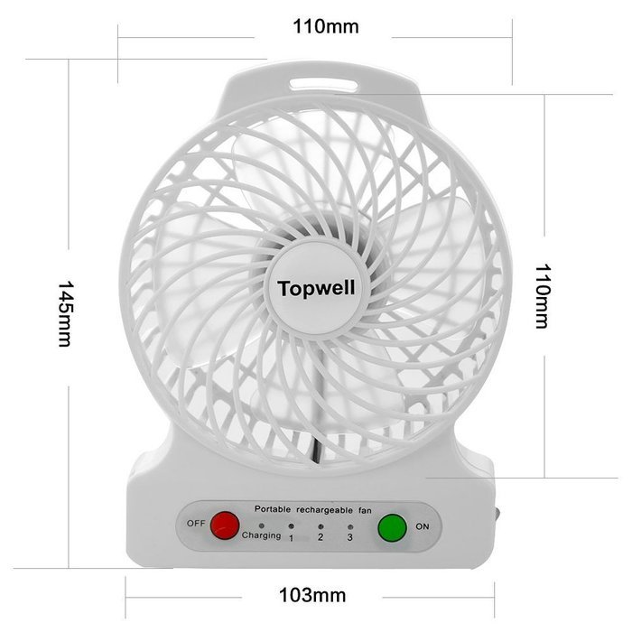 Topwell 4.3-Inch Mini USB 3 Speeds Rechargeable Portable Table Fan ...