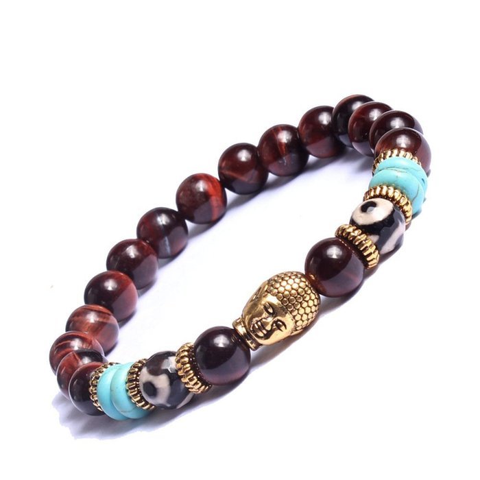 Natural Stone Gold Buddha Head Beaded Yoga Energy Bracelet 7.5inch 19cm Lucky N8