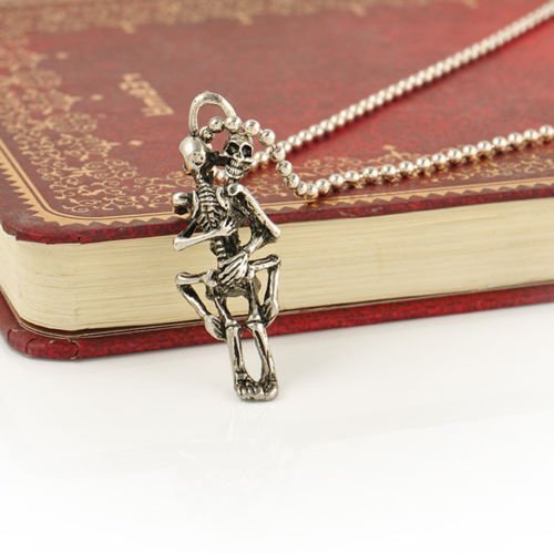 Men Infinity Tibetan Silver Black Stainless Steel Skull Pendant Chain Necklace N3