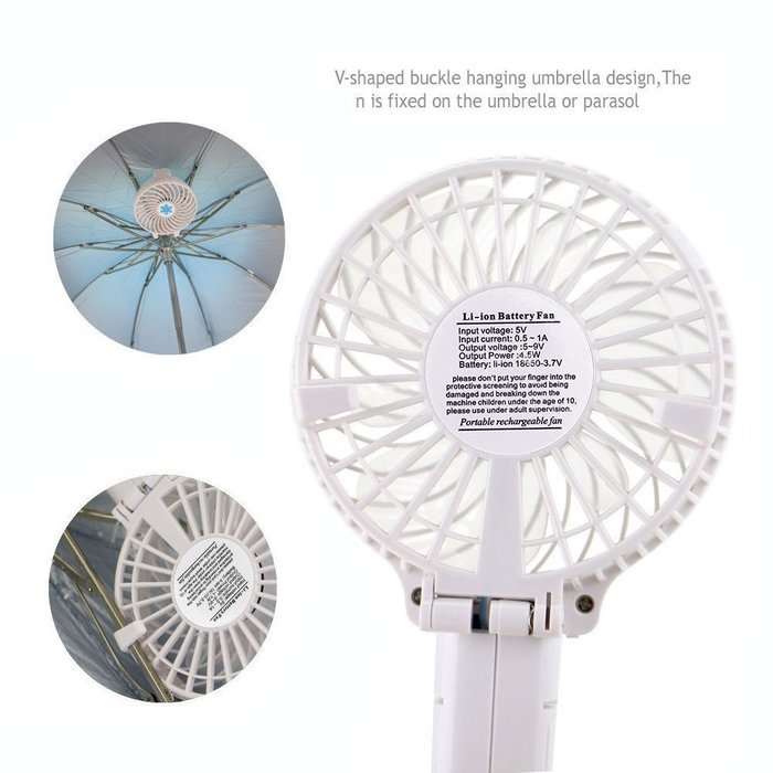 AURIN Electric Handy Fan Mini Portable Fan Foldable Fan with Rechargeable Battery (White) N14