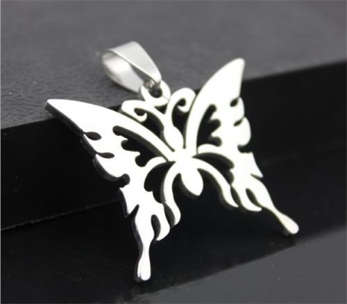 Butterfly Womens Men's Silver 316L Stainless Steel Titanium Pendant Necklace ！！ N3