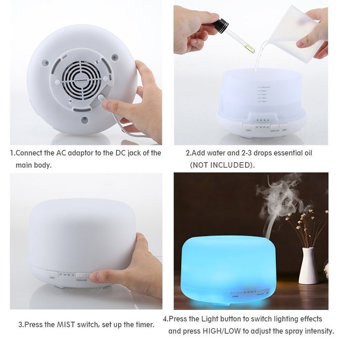 AVAWO 500ml Aroma Essential Oil Diffuser - Portable Ultrasonic Cool Mist Aroma Humidifier with Color LED Lights... N9