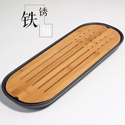 CCWY Ceramic Kung Fu tea-making rectangular pot of water bamboo tea tray small tea saucers drainage tea sea,Tao...