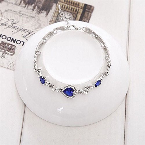 Fashion Women Blue Crystal Rhinestone Heart Charm Bangle Bracelet Jewelry N4