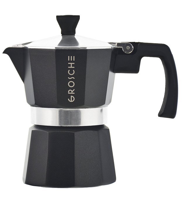 GROSCHE Milano Moka Stovetop Espresso Coffee Maker with Italian Safety Valve and Protection Handle, Black, 3 cup