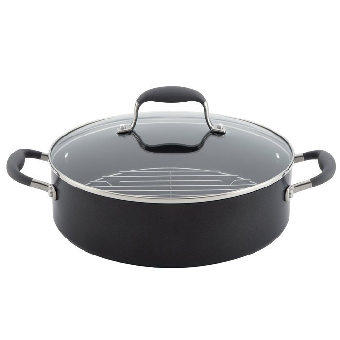 Anolon Advanced Hard Anodized Nonstick 5-1/2-Quart Covered Braiser with Rack. Gray