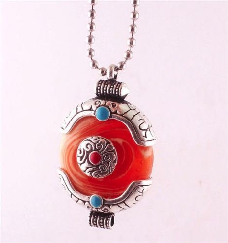 Fashion Jewelry Charm Women Retro Silver Plated Round Turquoise Pendant Necklace N3