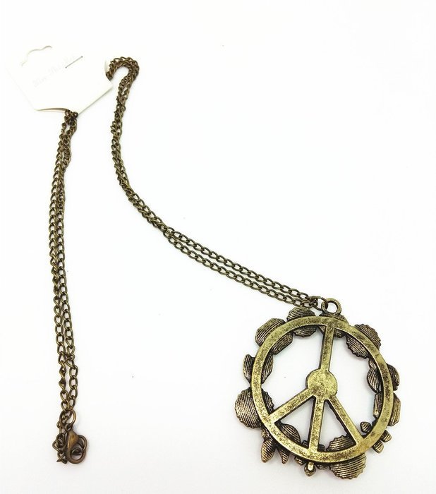 QTMY Fashion Antiwar Peace Sign Long statement Choker Necklace Jewelry Collar with Pendant chain for Women N6