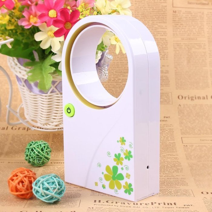 Fashion Beautiful USB Mini No Leaf Fan Bladeless Refrigeration Desktop Portable Air Conditioner 2 Colors (Green) N4
