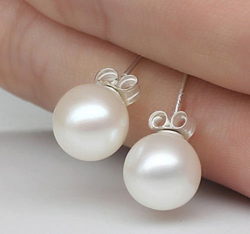 New Fashion 3 Size Women's Real White Freshwater Pearl Ear Stud Earrings Gift 8mm N5