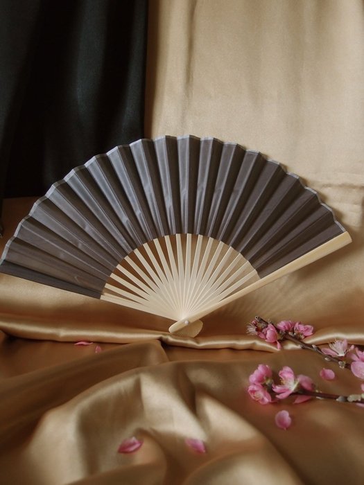 9" Gray / Grey Chinese Folding Silk Hand Fan for Weddings N2
