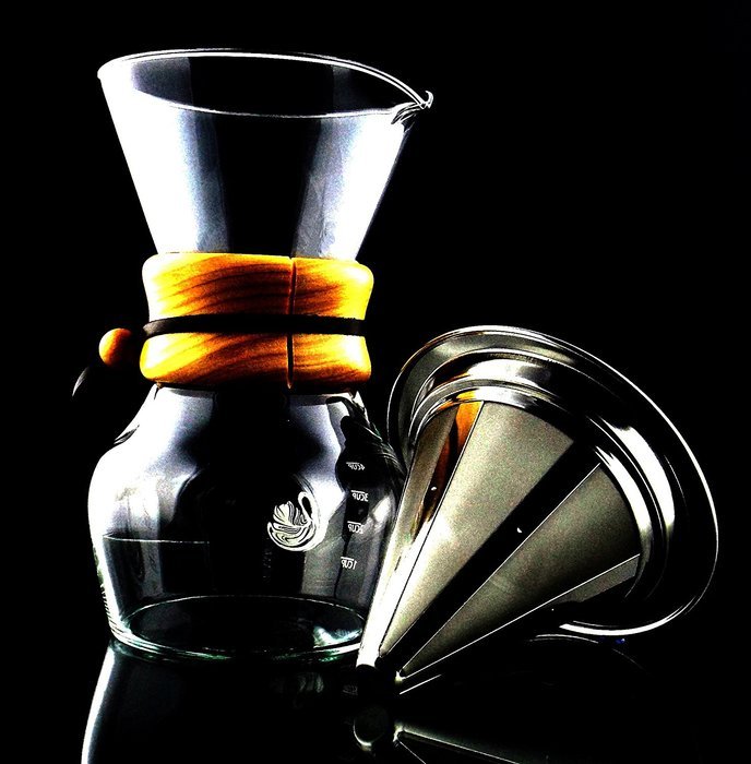 Pour Over Coffee Dripper, Glass Carafe & Stainless Steel Reusable Mesh Filter Fits All Chemex Makers 4 Cup Brewer... N2