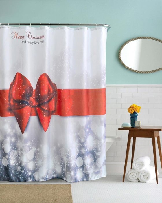 AutumnFall Winter Holiday Snowman Christmas Fabric Shower Curtain Digital Decor with Hooks (180cm180cm, E) N16