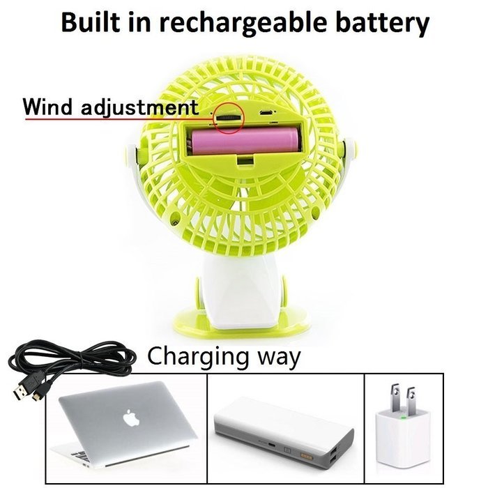 Yoosion USB FAN Clip Portable 2200mAh Rechargeable Battery Powered USB Desk Fan 4 Blades Quite Personal Cooling... N6