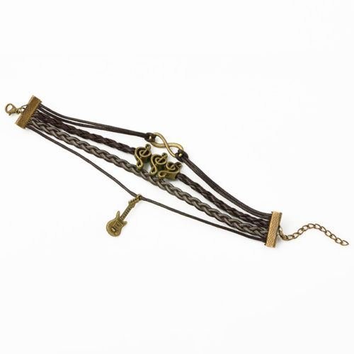 Antique Copper Infinity Guitar Music Friendship Leather Charm Bracelet N3