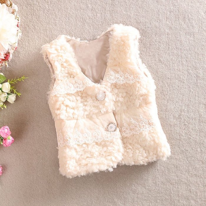 Laimeng,Kid Baby Infant Girls Lace Sweet Winter Waistcoat Thick Warm Tops Vest Clothes (100, Pink)