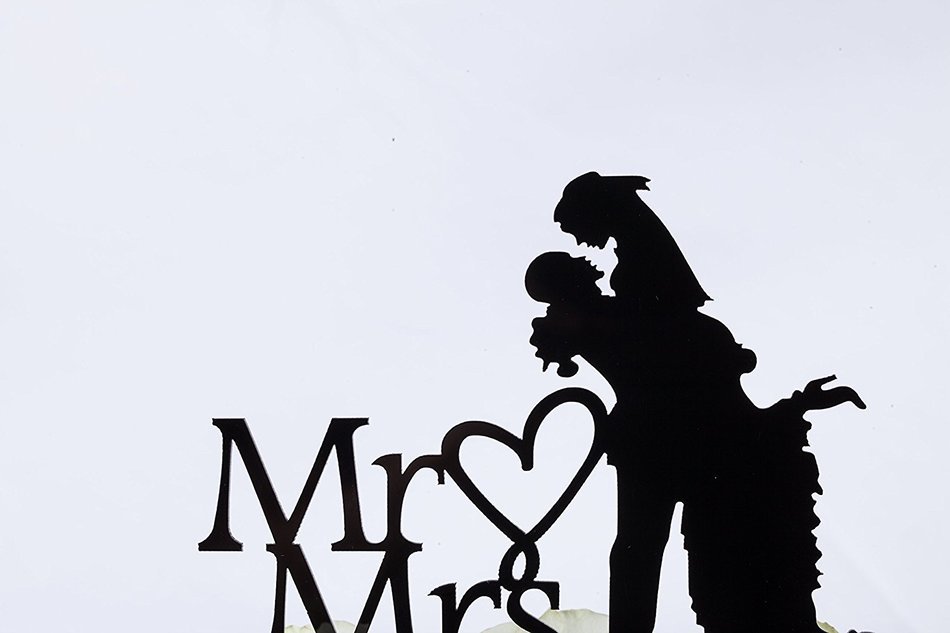 LOVENJOY with Gift Box Sparkling Mr and Mrs Monogram Bride Groom Silhouette Wedding Cake Topper (6-inch, Silver... N4
