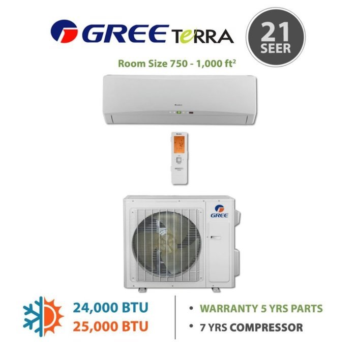GREE Terra 12,000 BTU Wall Mounted Ductless Mini Split Heat Pump System R410A 208-230 VAC N5