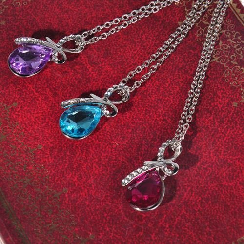 Charm New Girl's Women's Rhinestone Chain Crystal Necklace Pendant W87 (blue) N4