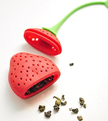 Teanfa Cute Reusable Strawberry Silicone Herbal Spice Tea Leaf Infuser Strainer Filter Bag Tea Ball (Red)