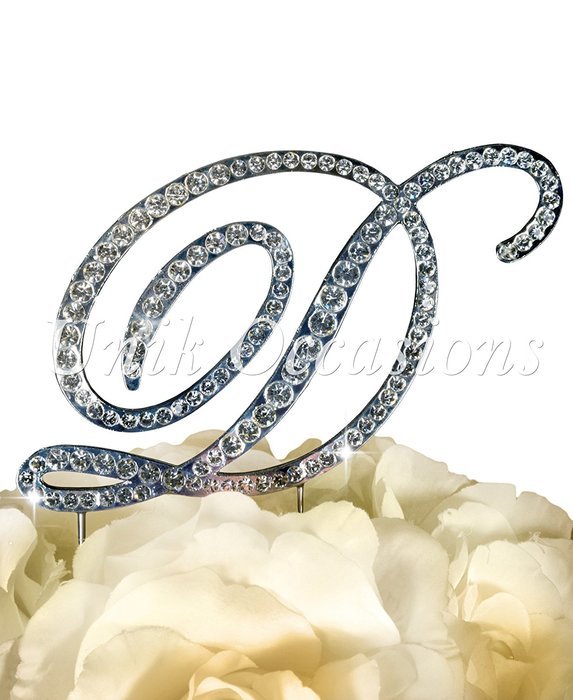 Victorian Collection Monogram Rhinestone Cake Topper - Large - Silver (4.75" Tall) (Letter M) N6