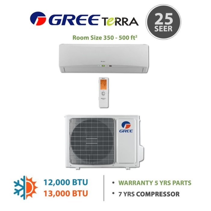 GREE Terra 12,000 BTU Wall Mounted Ductless Mini Split Heat Pump System R410A 208-230 VAC N6