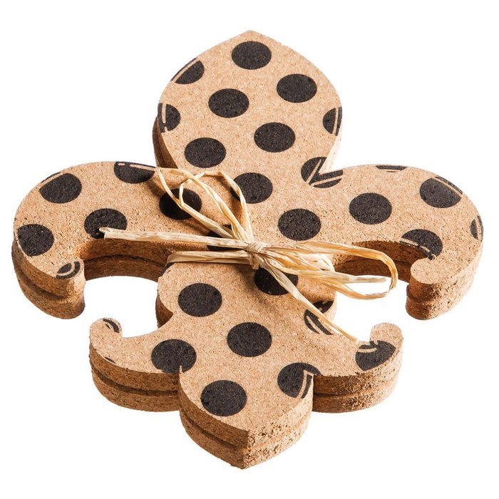 Black Polka Dot Fleur De Lis Cork Surface Savers