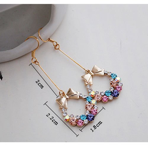 gold plated Colorful Rhinestone Crystal Bead Bowknot Dangle Hook Bow Earring New N2