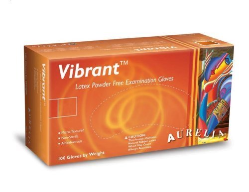 Aurelia Vibrant Latex Glove, Powder Free, 9.4 Length, 5 mils Thick, Small (Pack of 100) by Aurelia