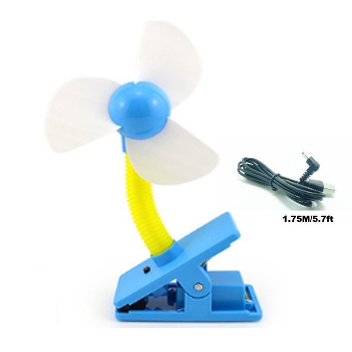 Glovion USB Clip-On Stroller Fan( Safe Blades Rechargeable &5.7Ft USB Cable) (Blue) N3
