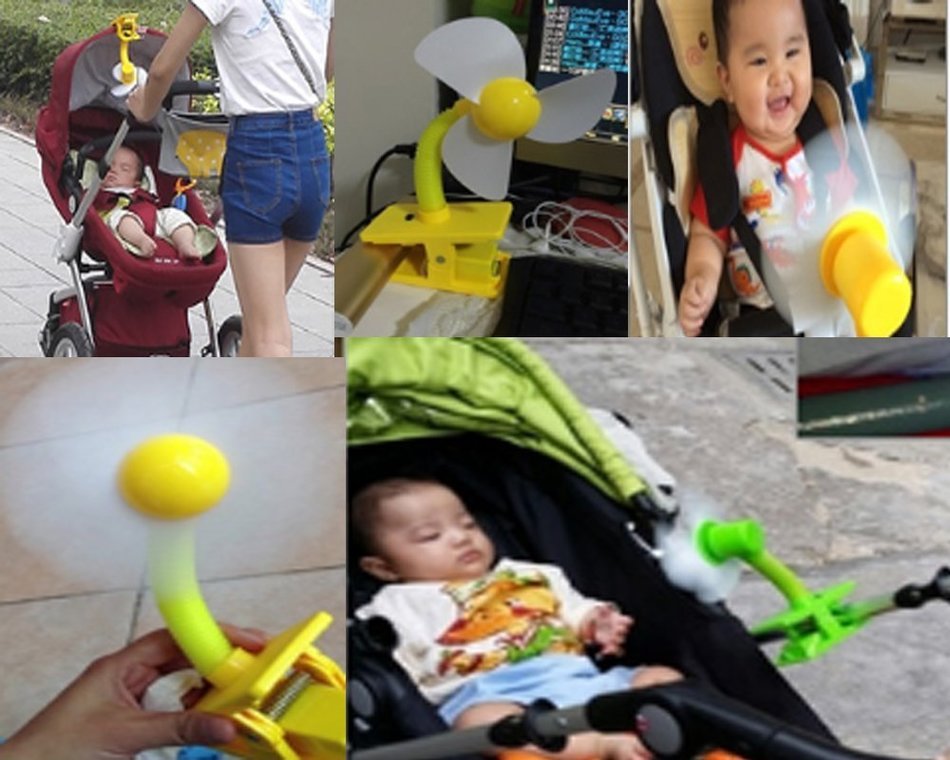 Glovion USB Clip-On Stroller Fan( Safe Blades Rechargeable &5.7Ft USB Cable) (Blue) N4