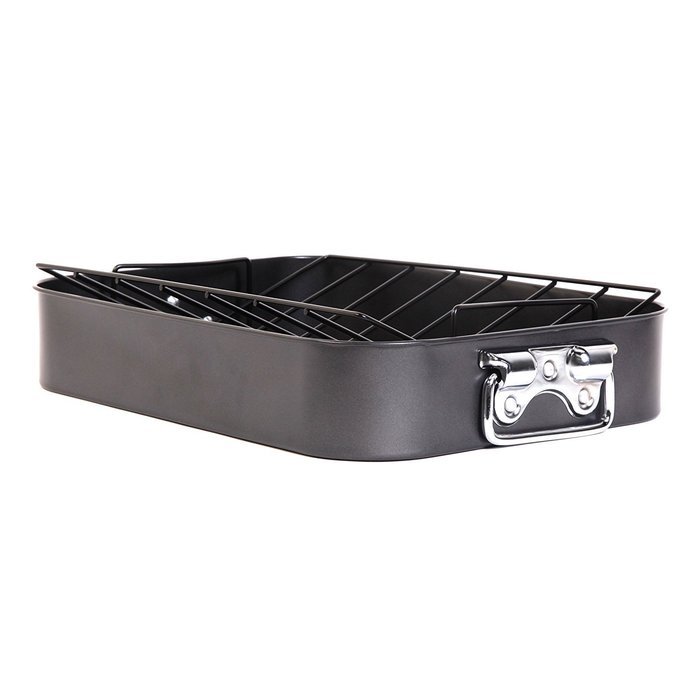 Gibson Home Top Roast Non-Stick Roaster with V Rack, Black 16" x 12" x 3" (63665.02)