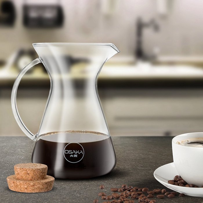 Osaka Pour Over Coffee Brewer - Beautiful Glass Carafe with Stainless Steel Cone Filter. "Kiyomizu-Dera" (20 oz)