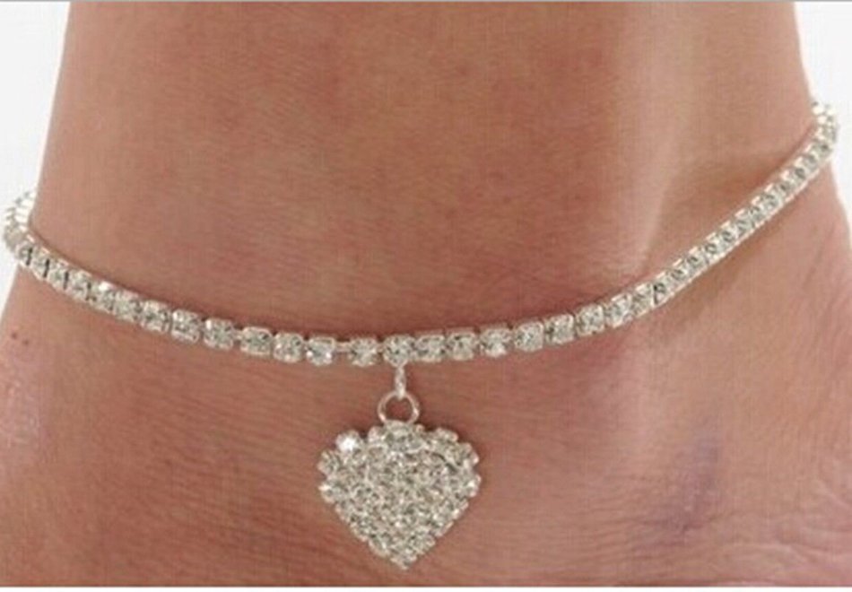 NEW Lady Crystal Rhinestone Love Heart Anklet Women Ankle Bracelet Chain Jewelry