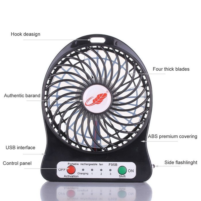 Ccaravan F95B 4 inch Portable Mini Fan 18650 Rechargeable Battery Operated 3 mode Speeds with LED Light Extra... N3
