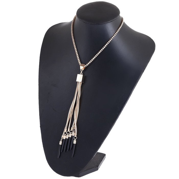 Womens Gold Plated Alloy Tassel Pendant Rhinestone Long Chain Sweater Necklace G