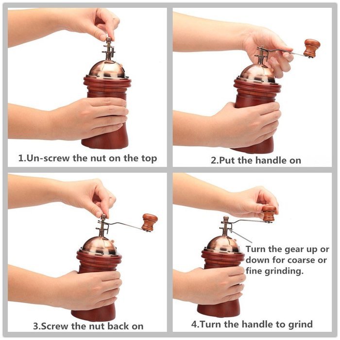 3E Home Manual Canister Ceramic Burr Coffee Mill Grinder, Stainless Steel Top and Ceramic Body N2